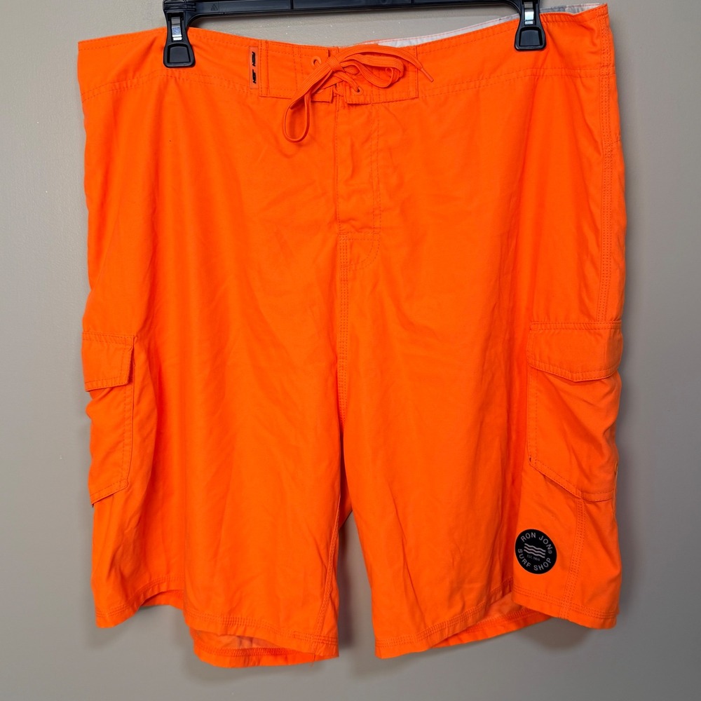 Ron Jon Mens Board Shorts Size 40 Orange Unlined Cargo Swim Trunks